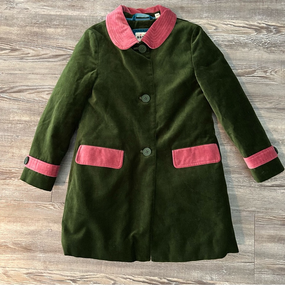 Mini Boden Green and Pink Velvet Coat 6/7